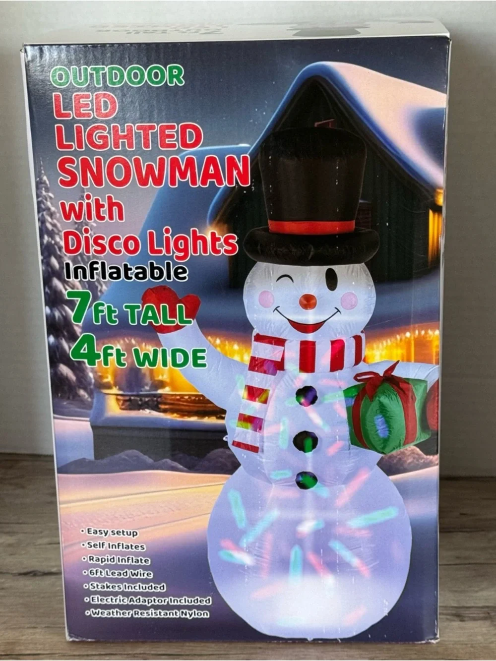 Outdoor LED Lighted Snowman Inflatable with Disco Lights